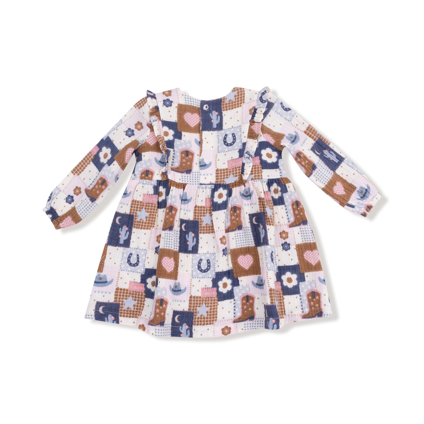 Ruffle Long Sleeve Dress and Legging Set in our  Patchwork Cowgirl print from Angel Dear