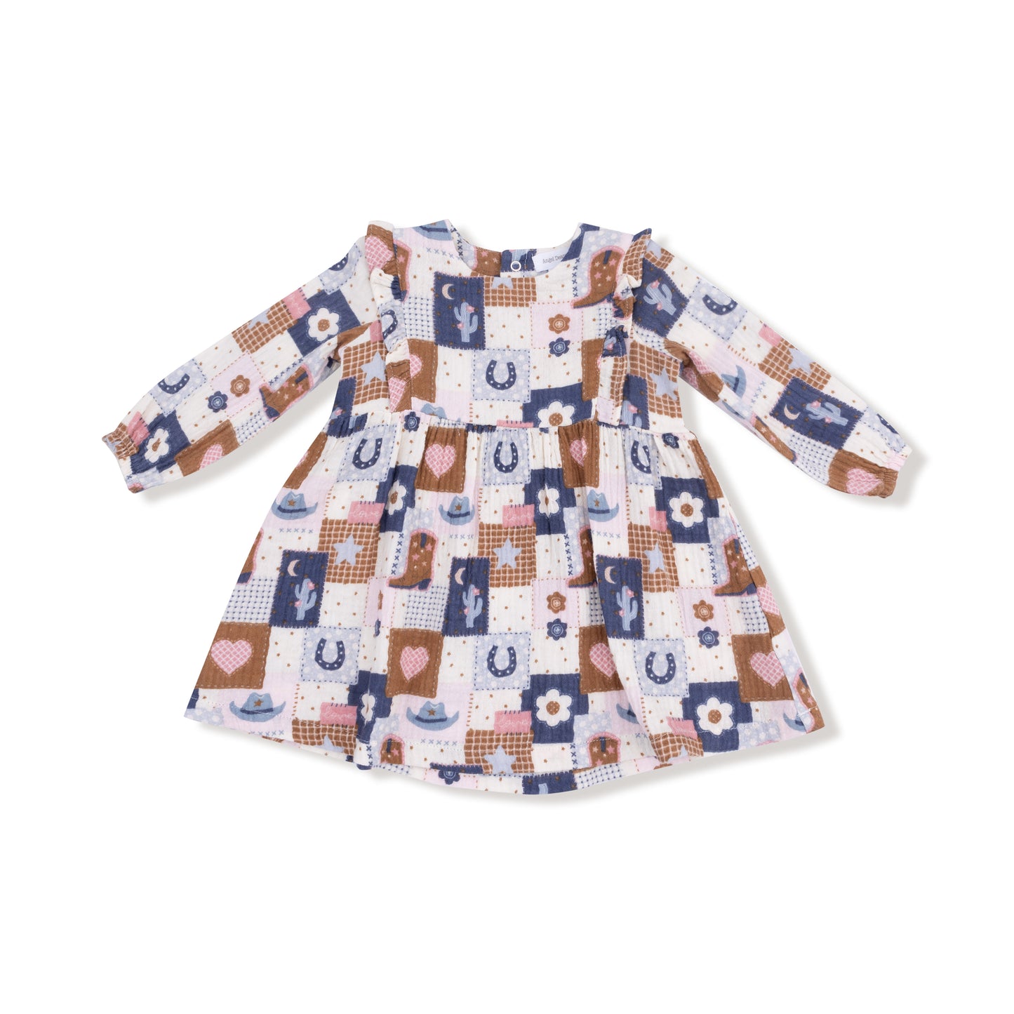 Ruffle Long Sleeve Dress and Legging Set in our  Patchwork Cowgirl print from Angel Dear