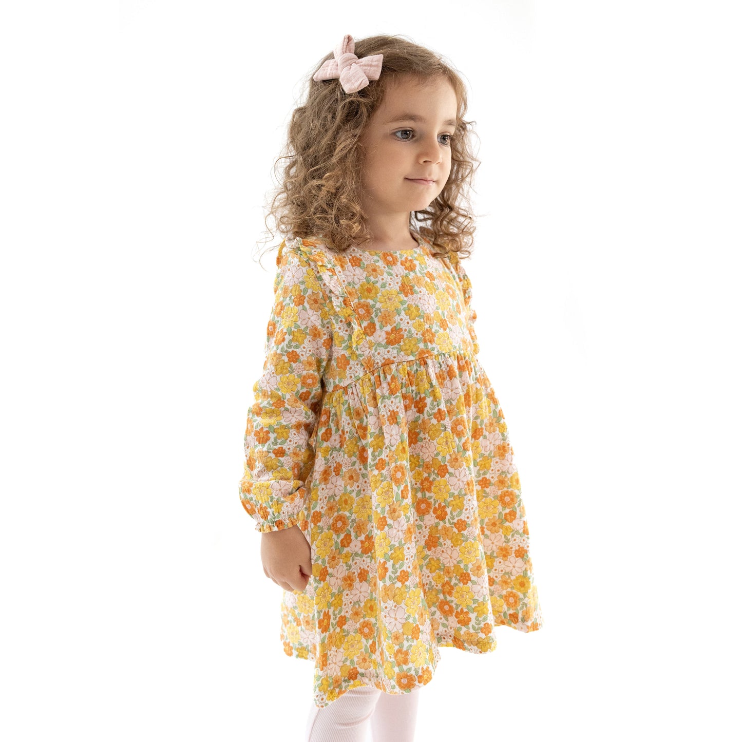Ruffle Long Sleeve Dress + Ribbed Legging in our  Sweet Amber Floral print from Angel Dear