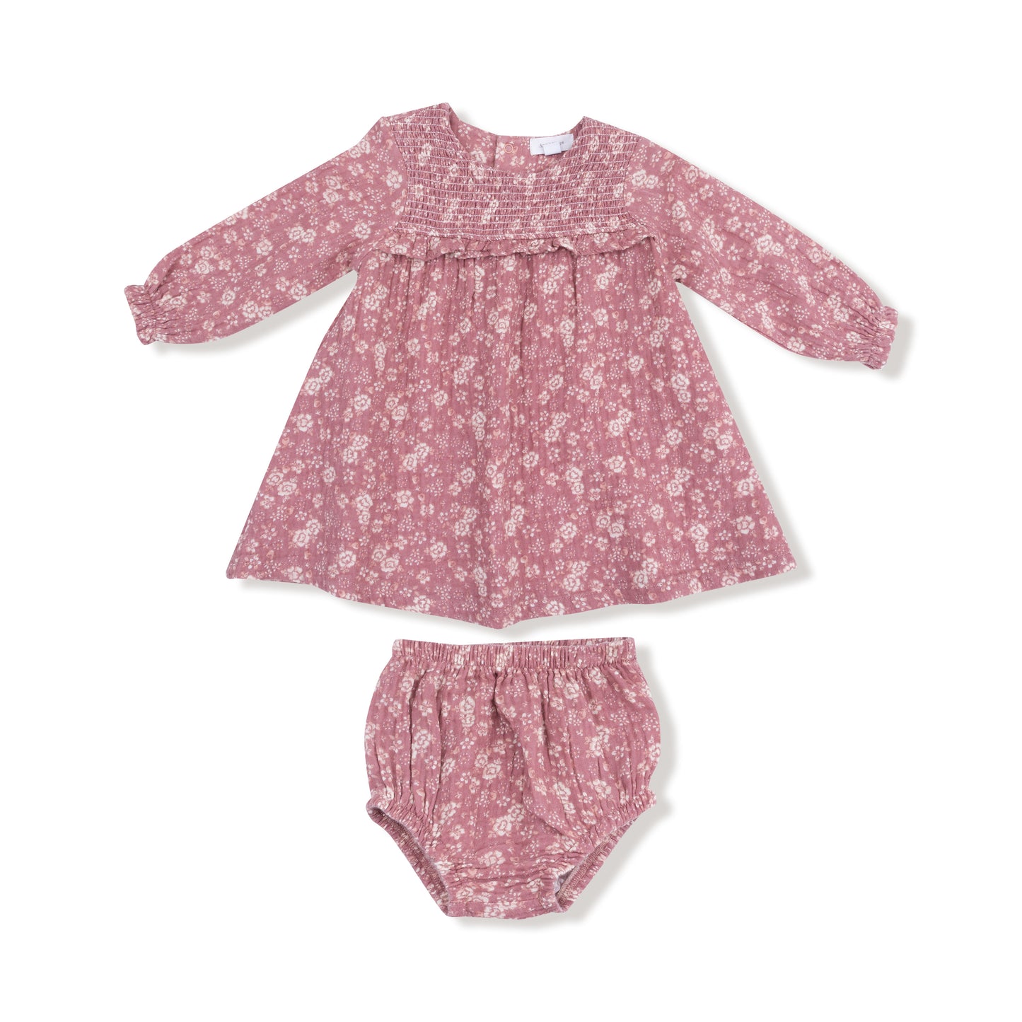 Smocked Ruffle Long Sleeve Dress + Diaper Cover (2T to 4T Dress Only) in our  Bandana Floral print from Angel Dear