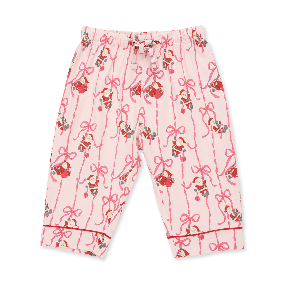Bows & Santa - Knit Flame Resistant Kids Long Sleeve Coat Style with Pant