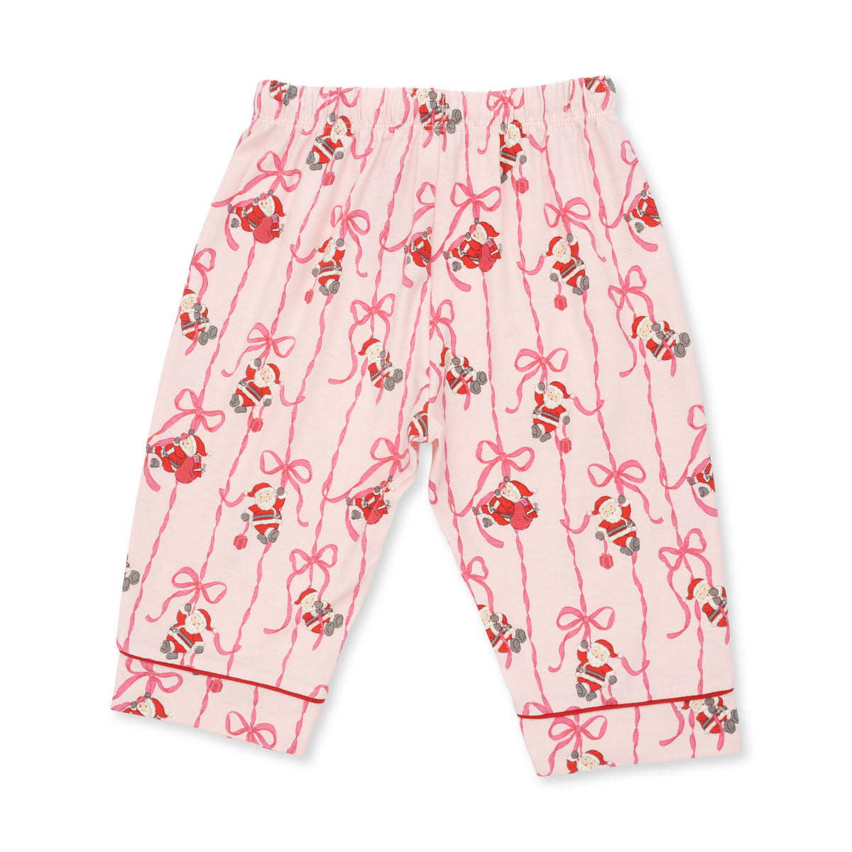 Bows & Santa - Knit Flame Resistant Kids Long Sleeve Coat Style with Pant