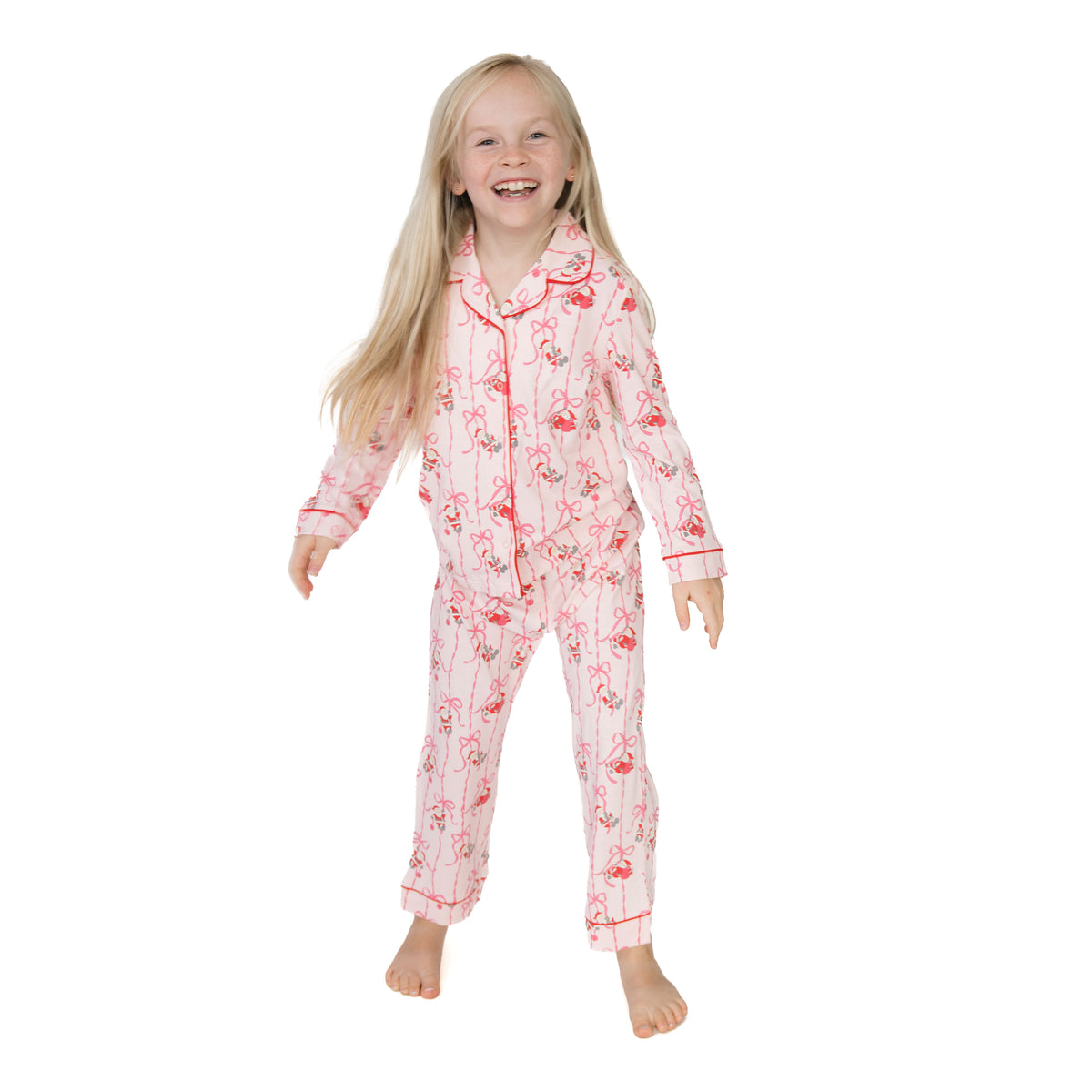 Bows & Santa - Kids Long Sleeve Coat Style with Pant