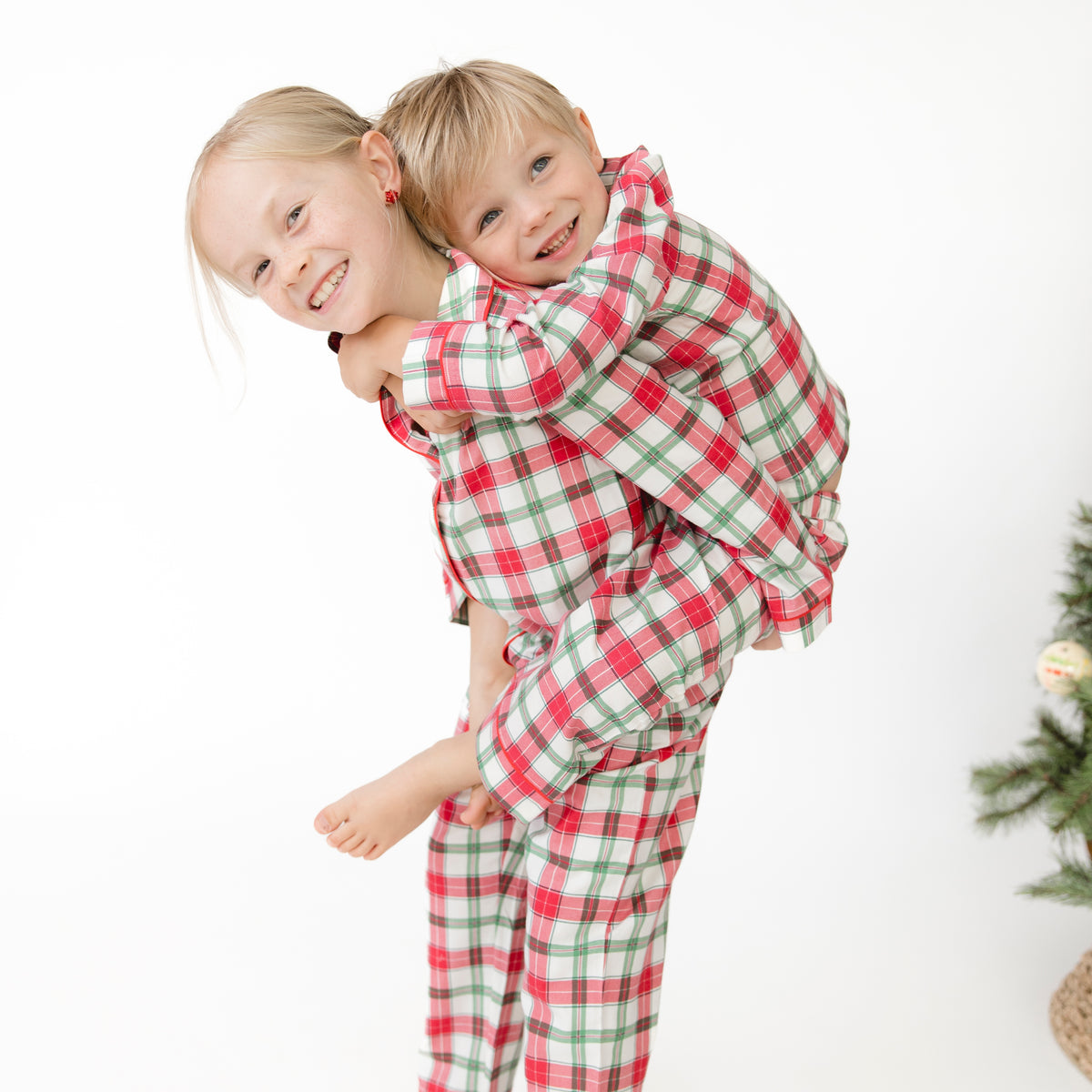 Holiday Plaid - Kids Long Sleeve Coat Style with Pant