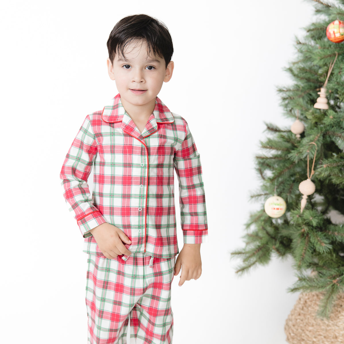 Holiday Plaid - Kids Long Sleeve Coat Style with Pant