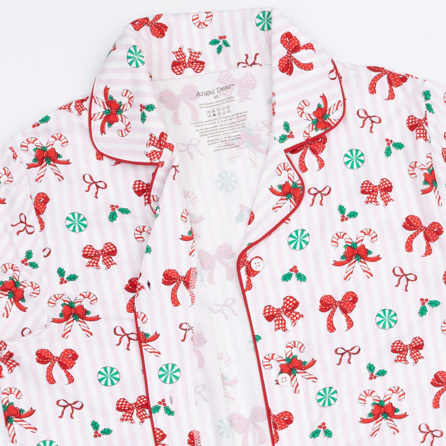 Bows & Candy Canes - Adult Long Sleeve Coat Style with Pants