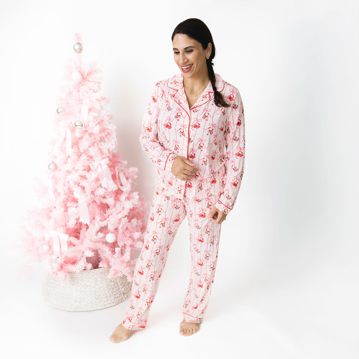 Bows & Santa - Kids Long Sleeve Coat Style with Pant