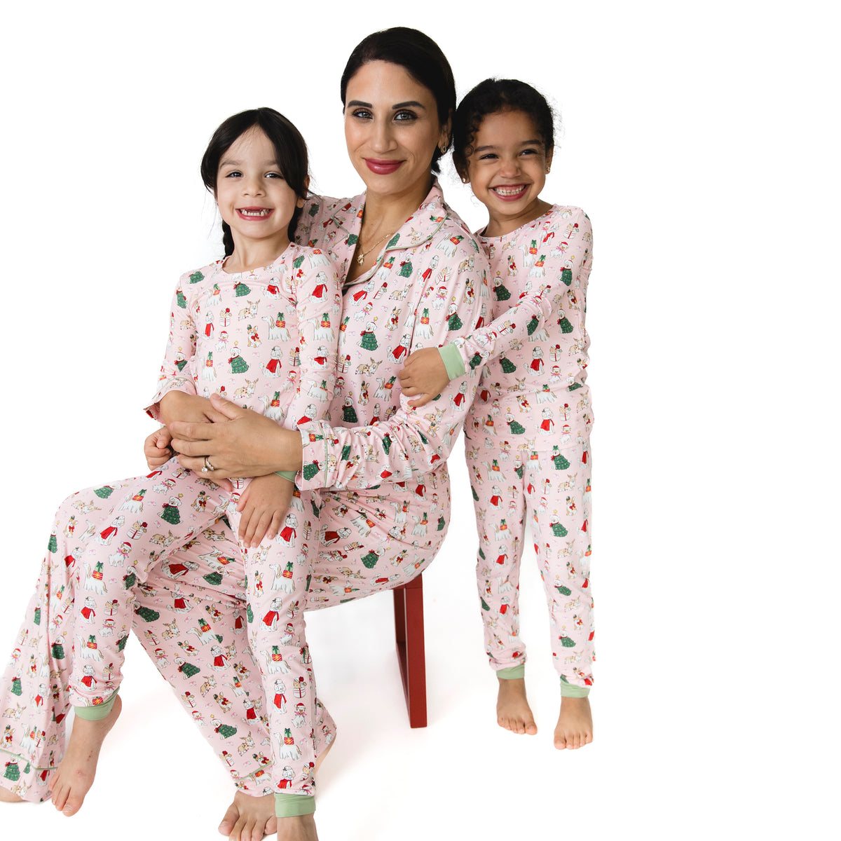 Christmas Dogs Pink - Bamboo - Adult Long Sleeve Coat Style and Pant with Pockets