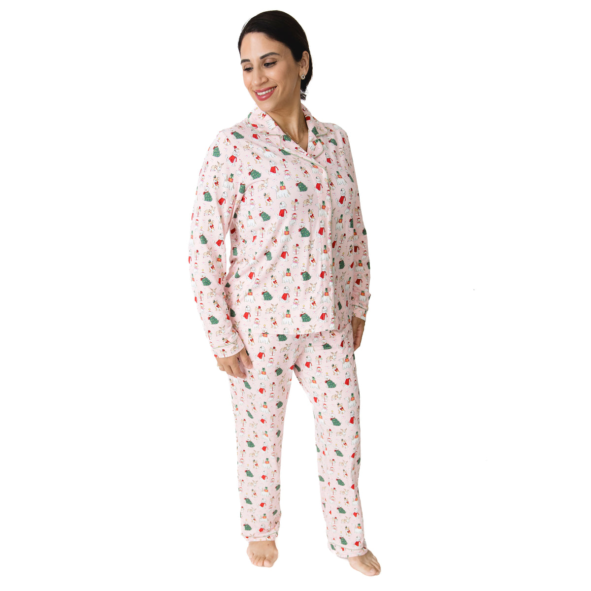 Christmas Dogs Pink - Adult Long Sleeve Coat Style and Pant with Pockets
