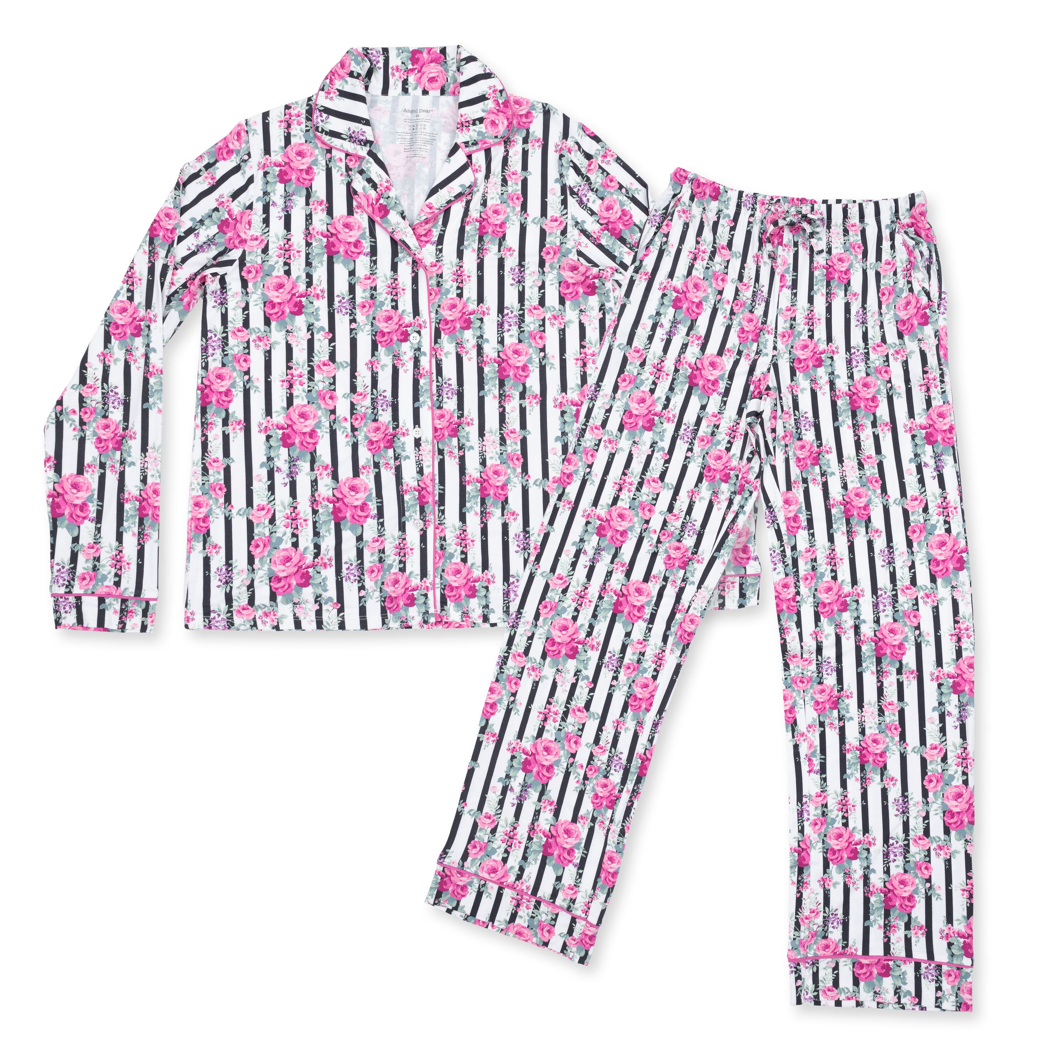 Cabbage Rose Stripe - Adult Long Sleeve Coat Style and Pant with Pockets