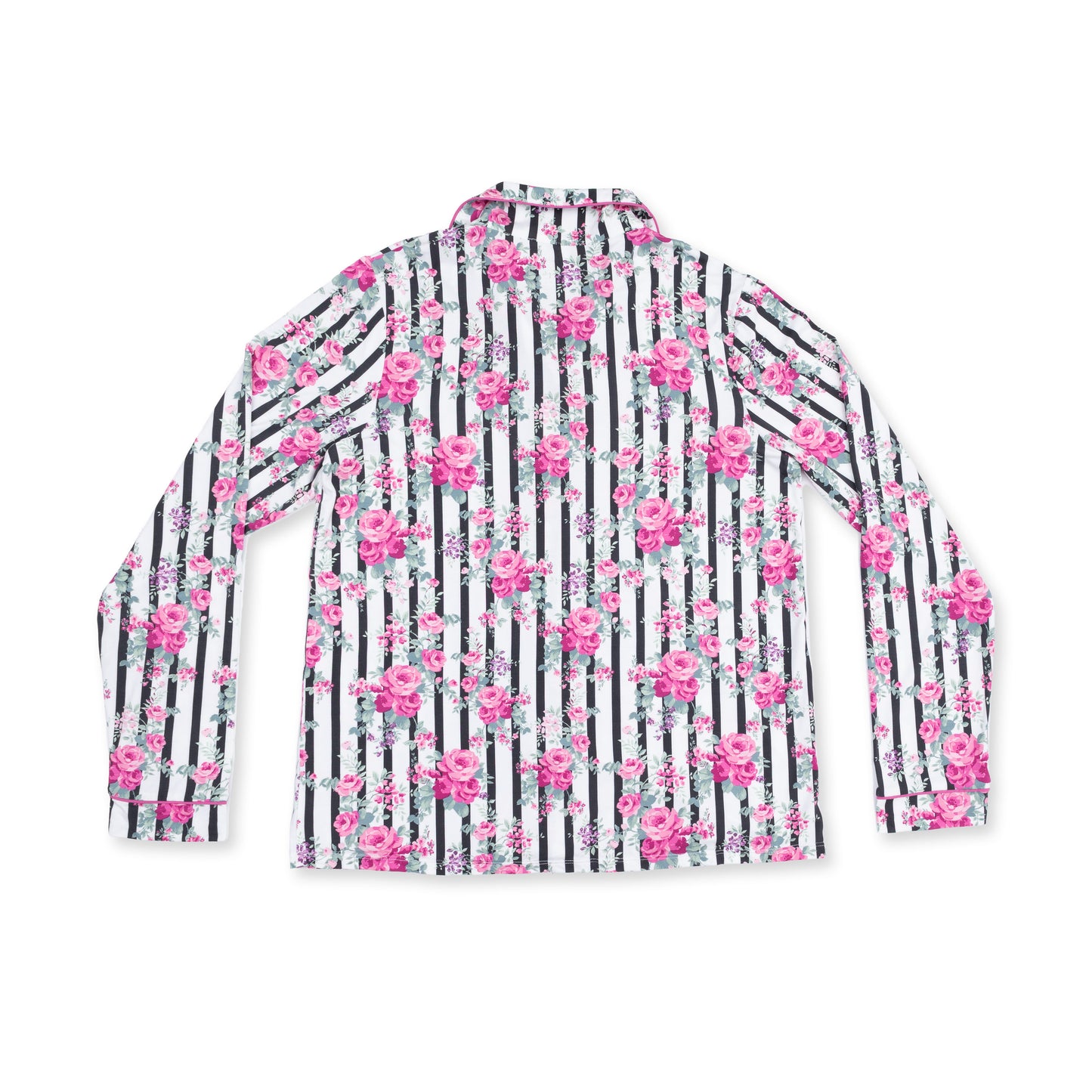 Cabbage Rose Stripe - Adult Long Sleeve Coat Style and Pant with Pockets