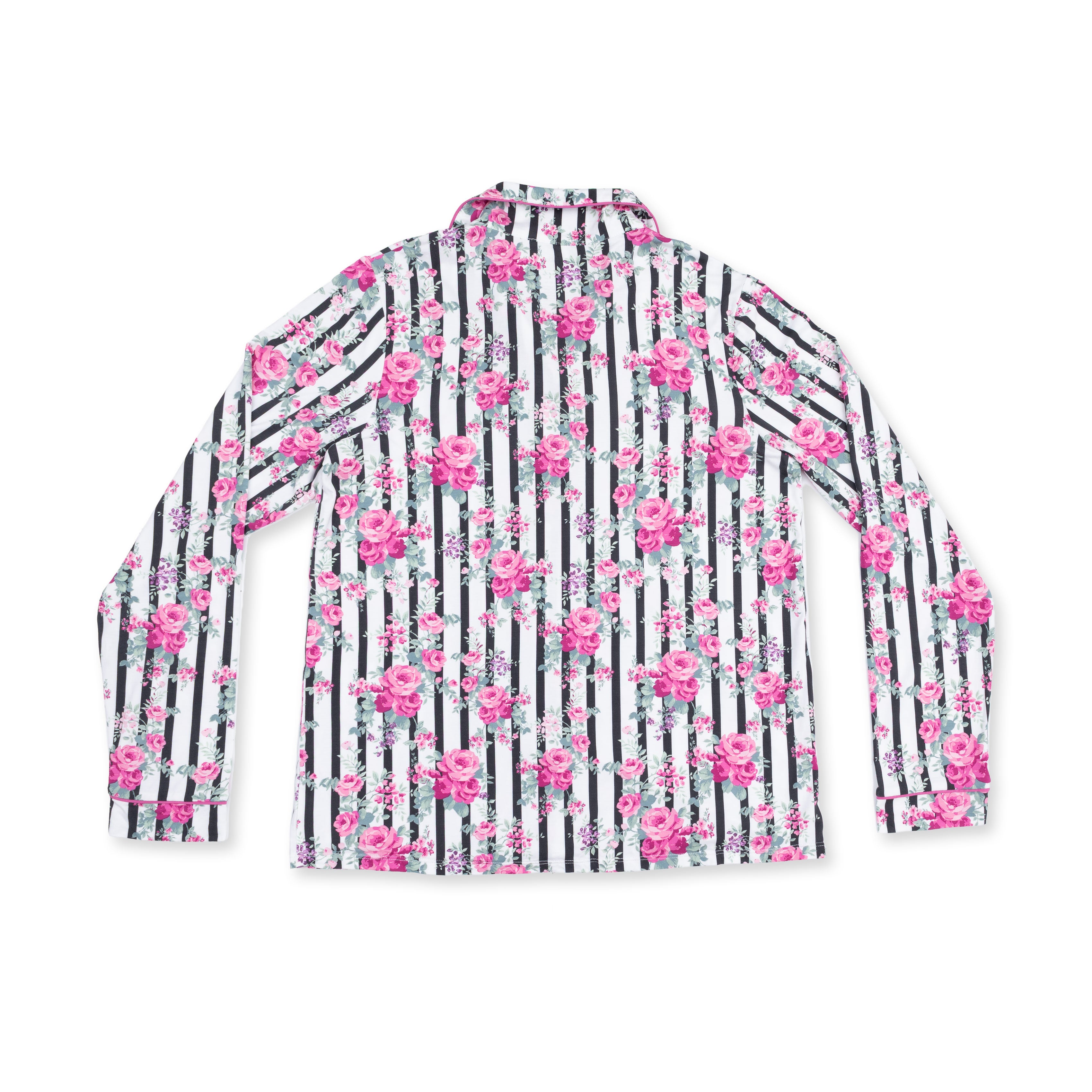 Cabbage Rose Stripe - Adult Long Sleeve Coat Style and Pant with Pockets