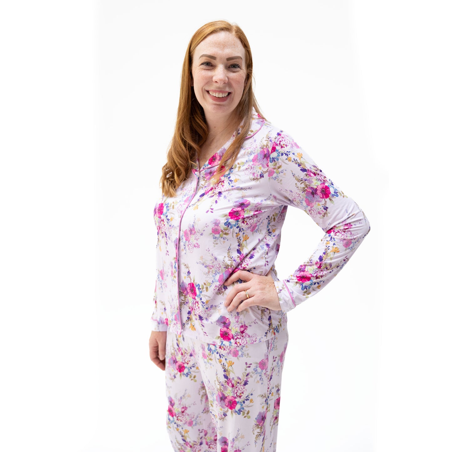 Dahlia Floral - Adult Long Sleeve Coat Style and Pant with Pockets