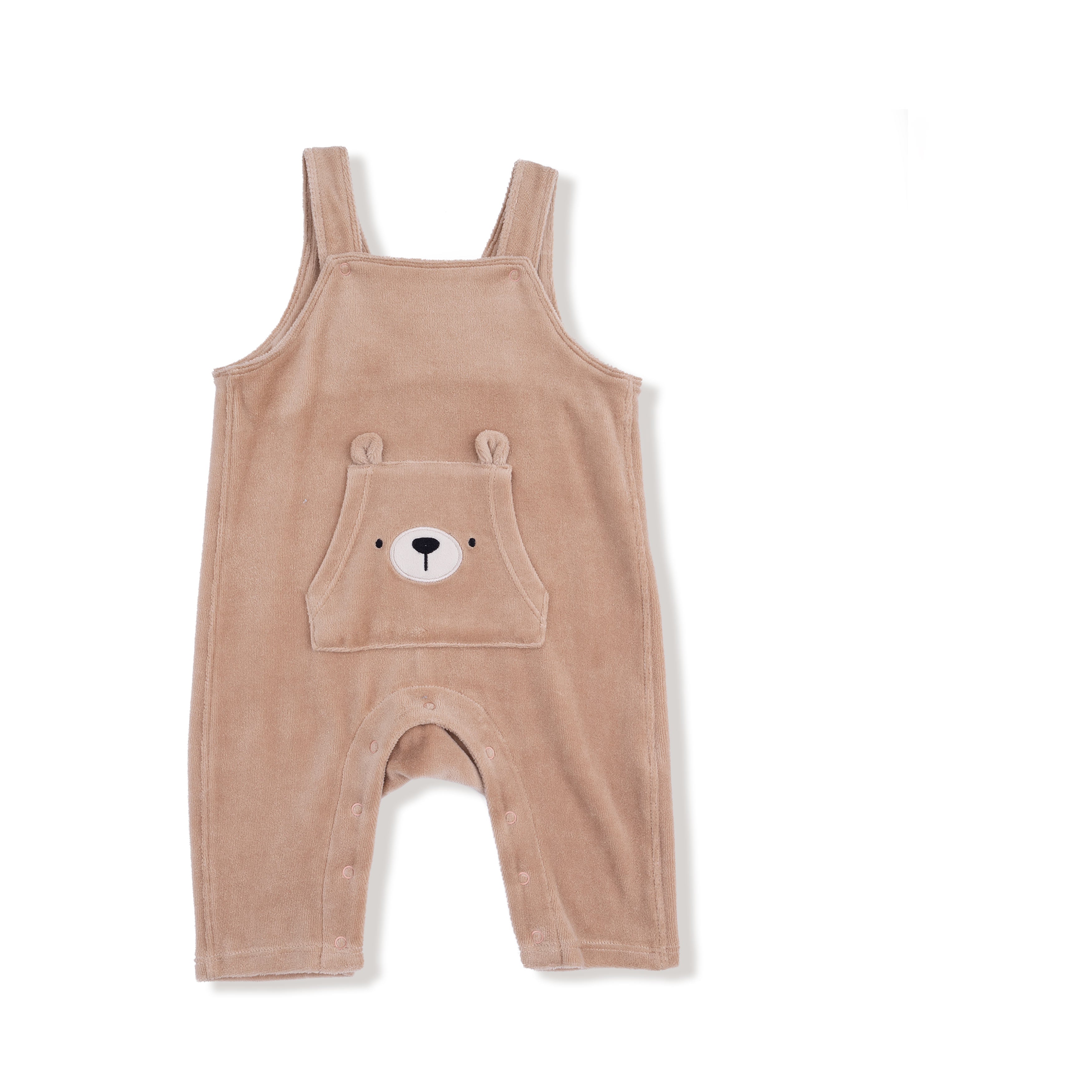 Overalls with Bear Kanga Pocket in our  Velour Teddy Bear print from Angel Dear