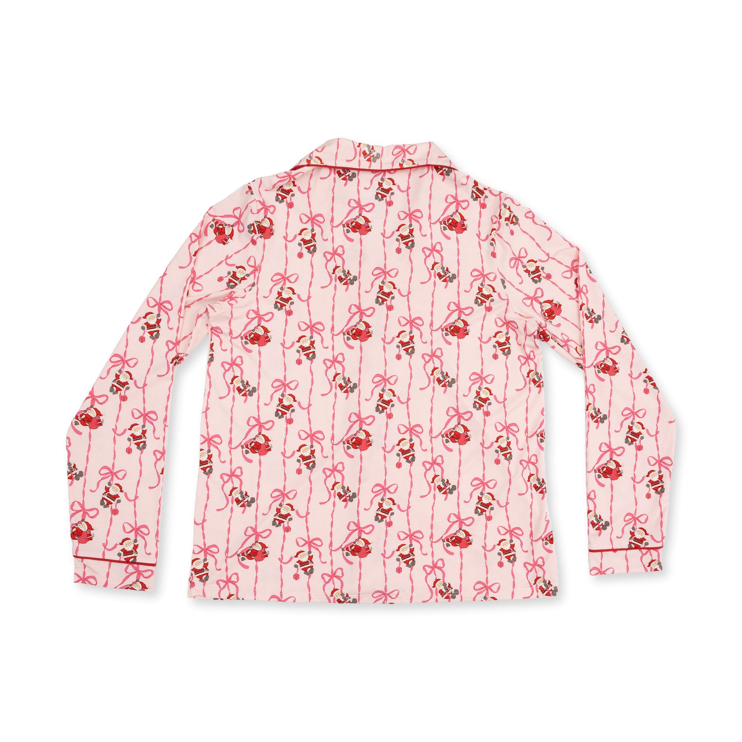 Bows & Santa - Adult Long Sleeve Coat Style and Pant with Pockets