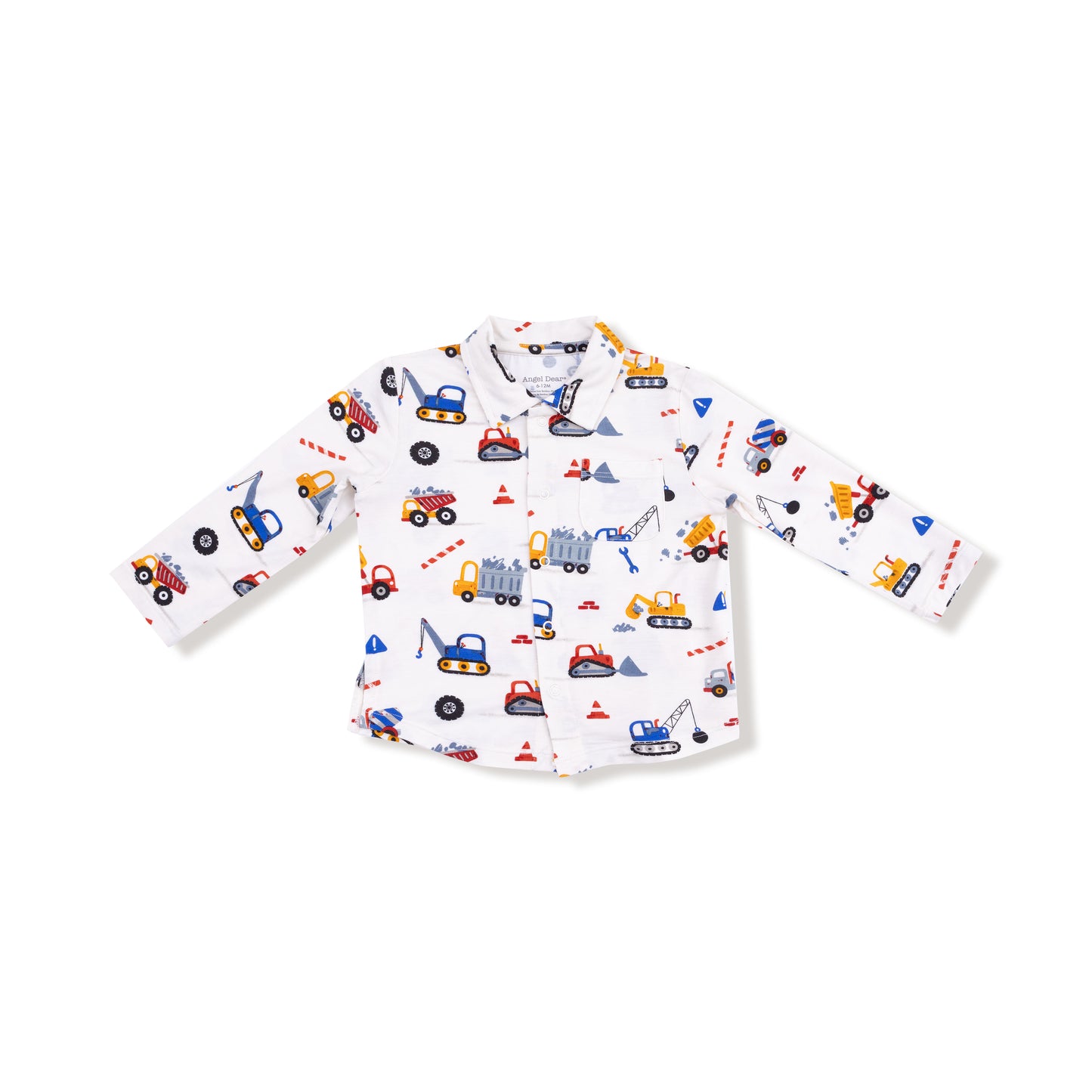 Long Sleeve Polo with Full Front Placket in our  Crayon Construction print from Angel Dear