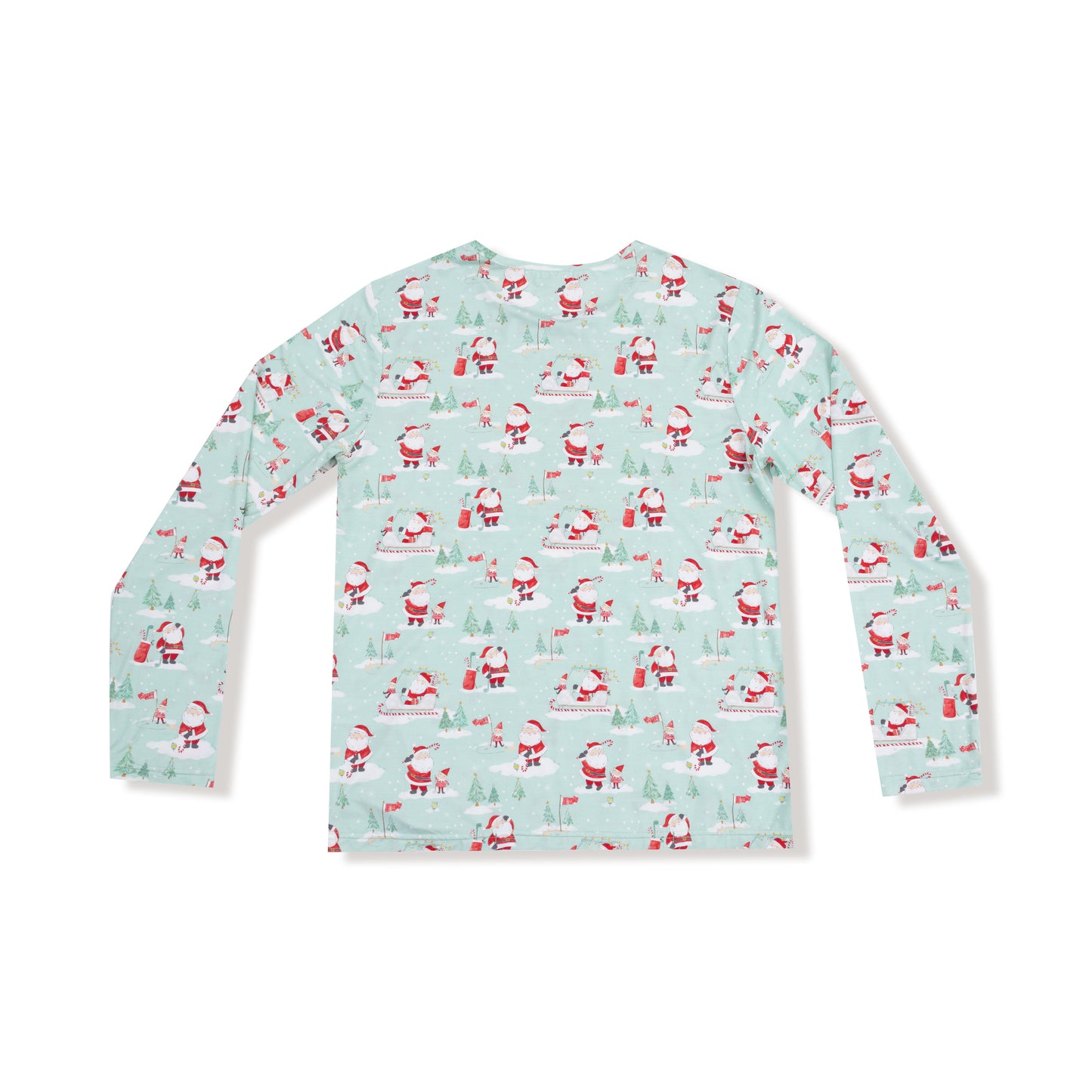 Adult Long Sleeve Top in our  Golfing Santa and Elves print from Angel Dear