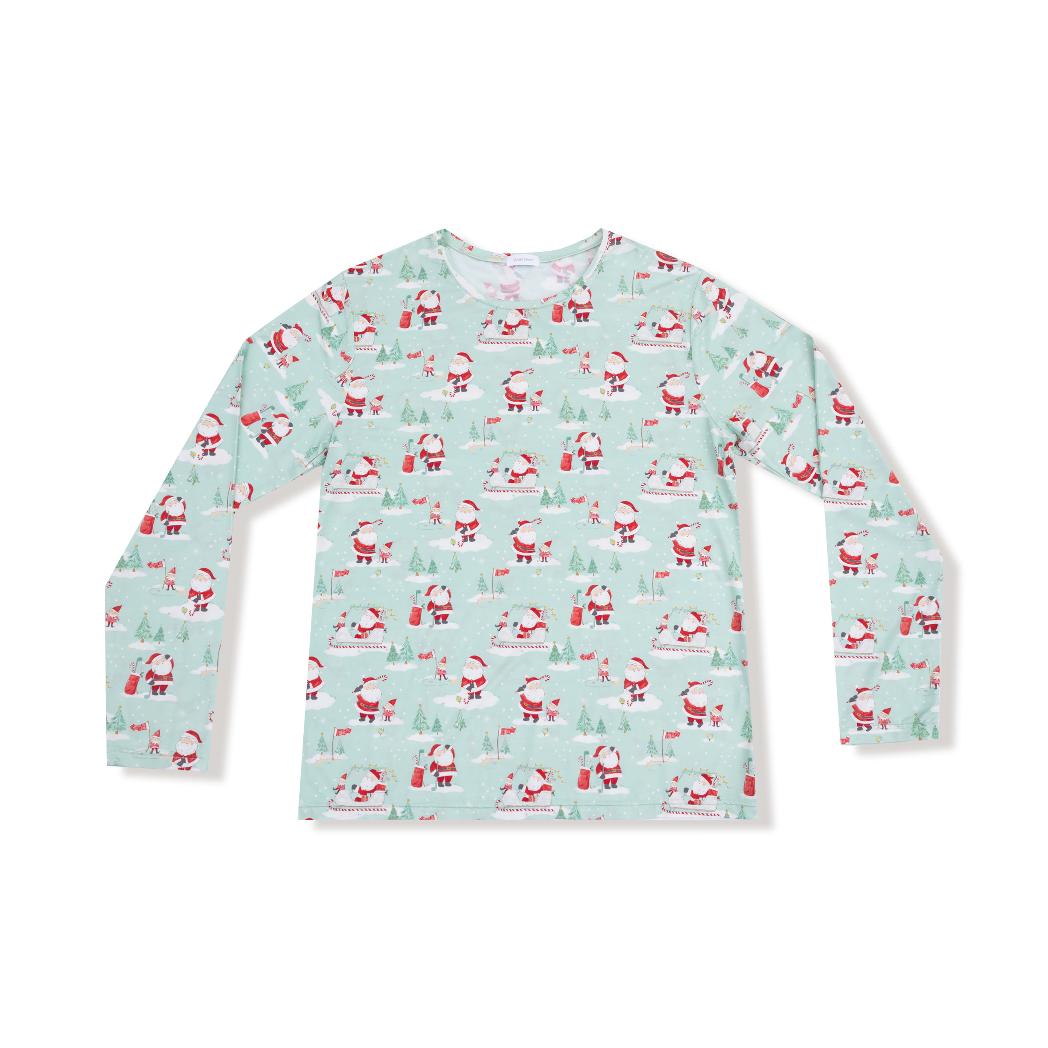 Adult Long Sleeve Top in our  Golfing Santa and Elves print from Angel Dear
