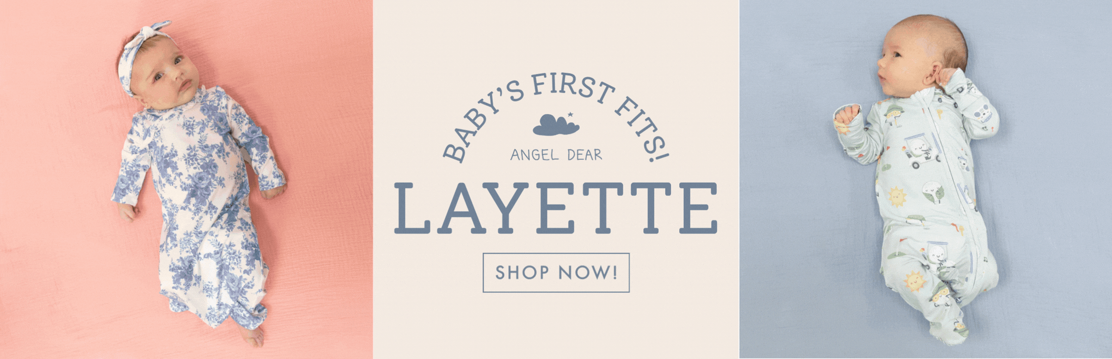 A mix of baby boys and girls wear layette pieces in a flashing gif.