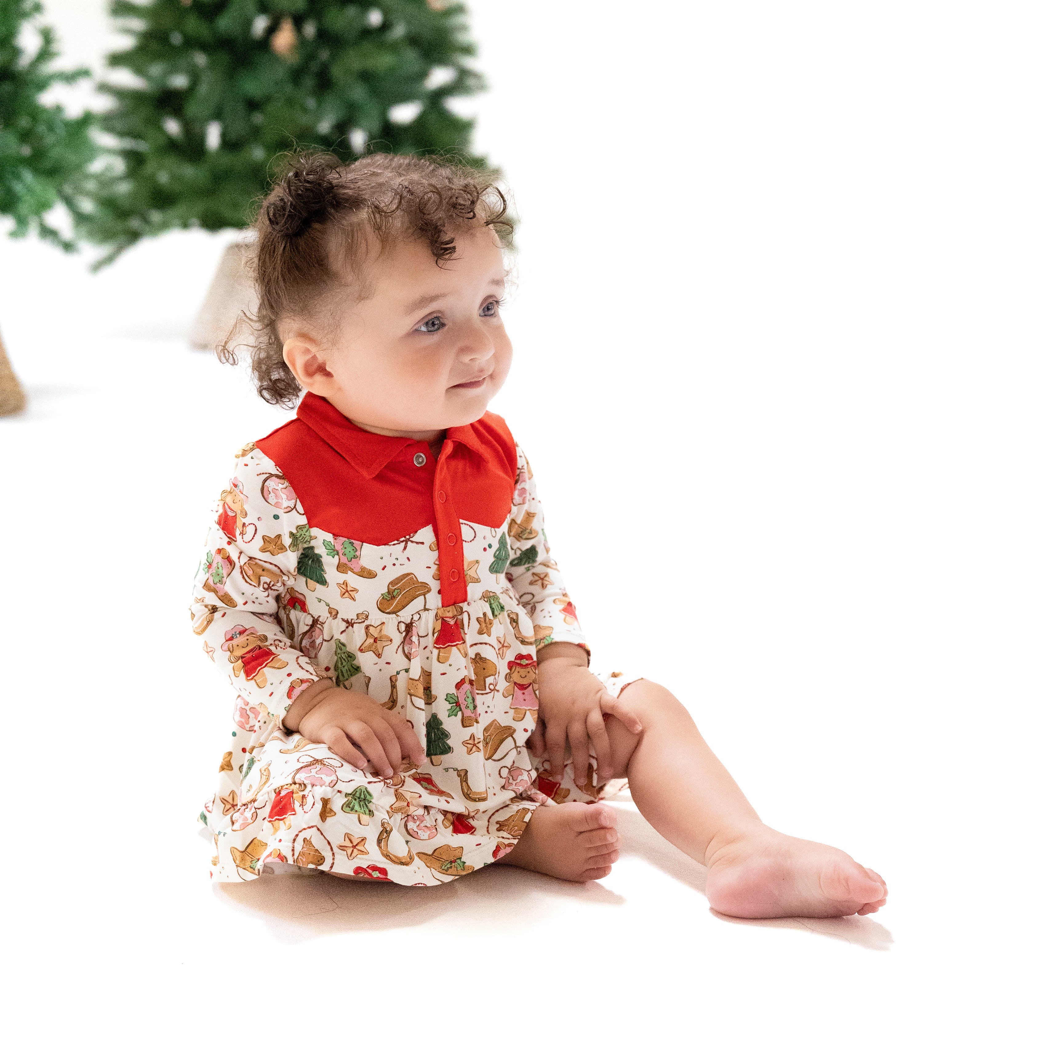 Long Sleeve Cowgirl Bodysuit Dress in our  Cowgirl Christmas print from Angel Dear