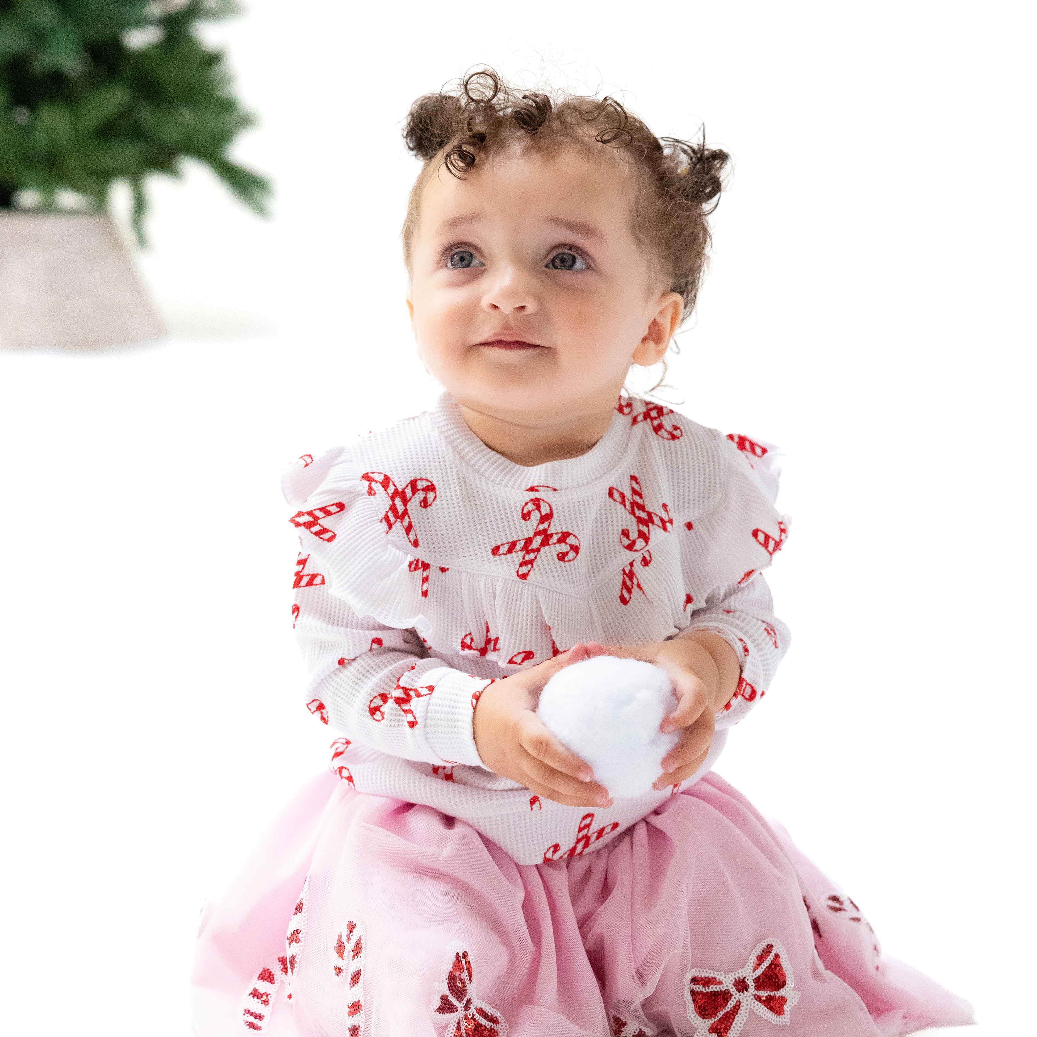 V Ruffle Top in our  Candy Canes  print from Angel Dear