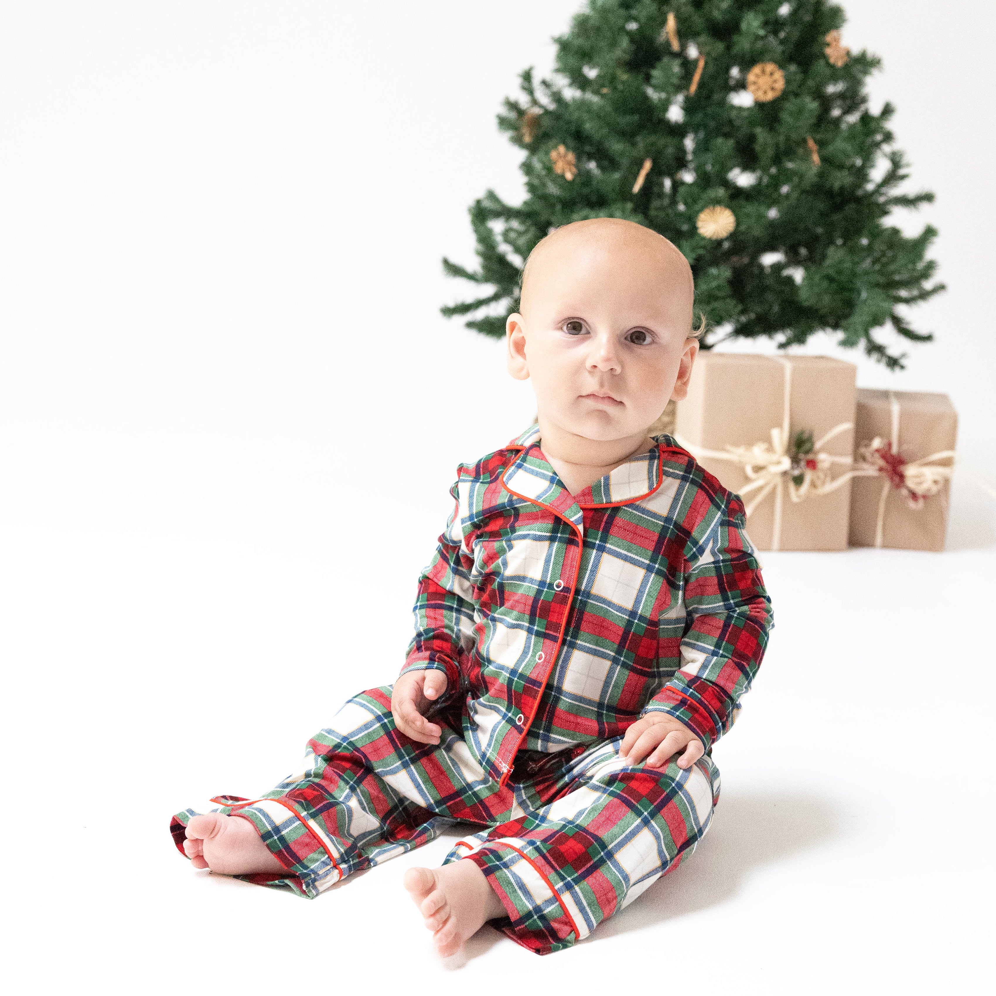 Kids Long Sleeve Coat Style with Pant in our  Holiday Plaid print from Angel Dear