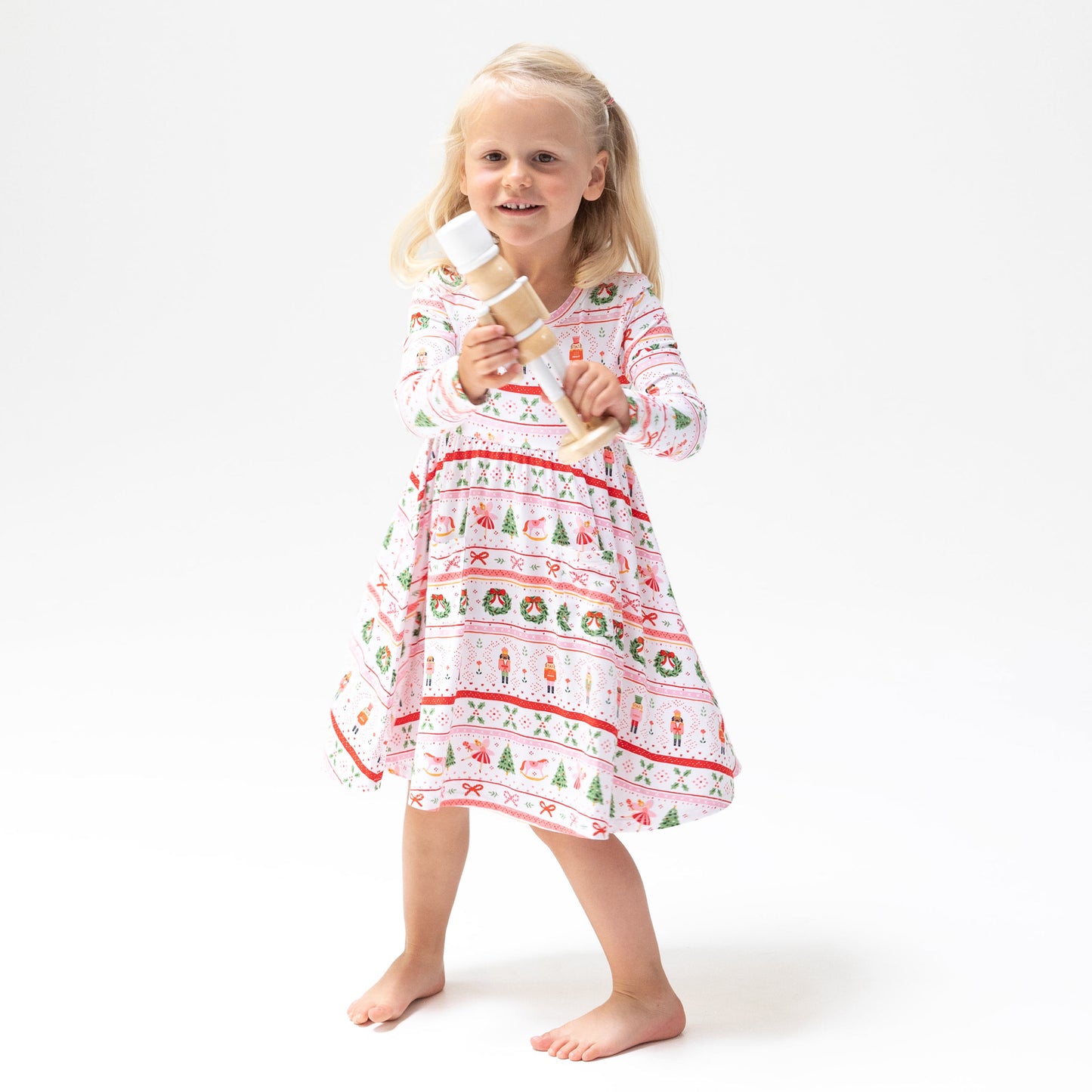 Twirly Long Sleeve Dress in our  Sugar Plum Fairy - Nutcracker Fair Isle - Pink print from Angel Dear