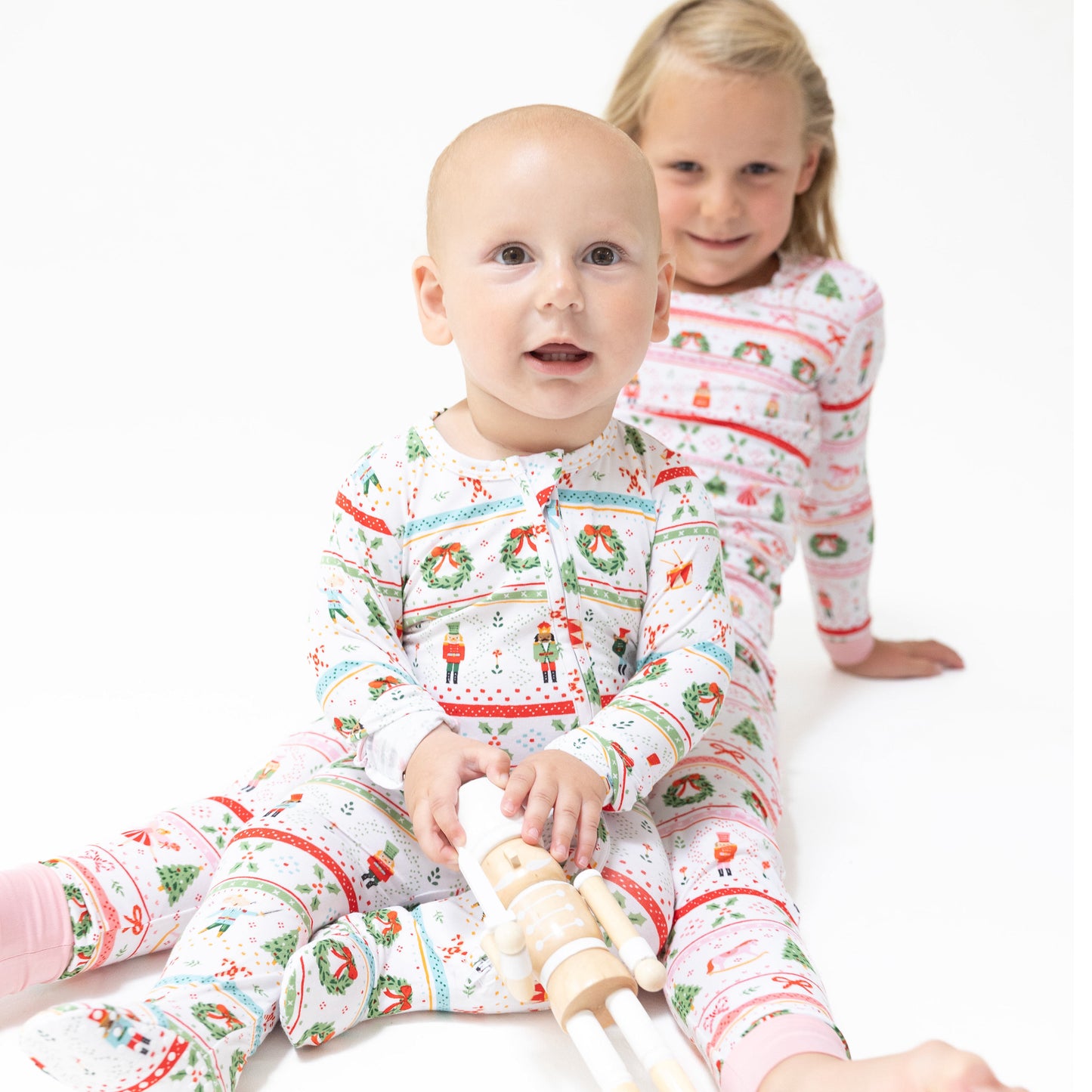 2 Way Zipper Footie in our  Nutcracker Fair Isle print from Angel Dear