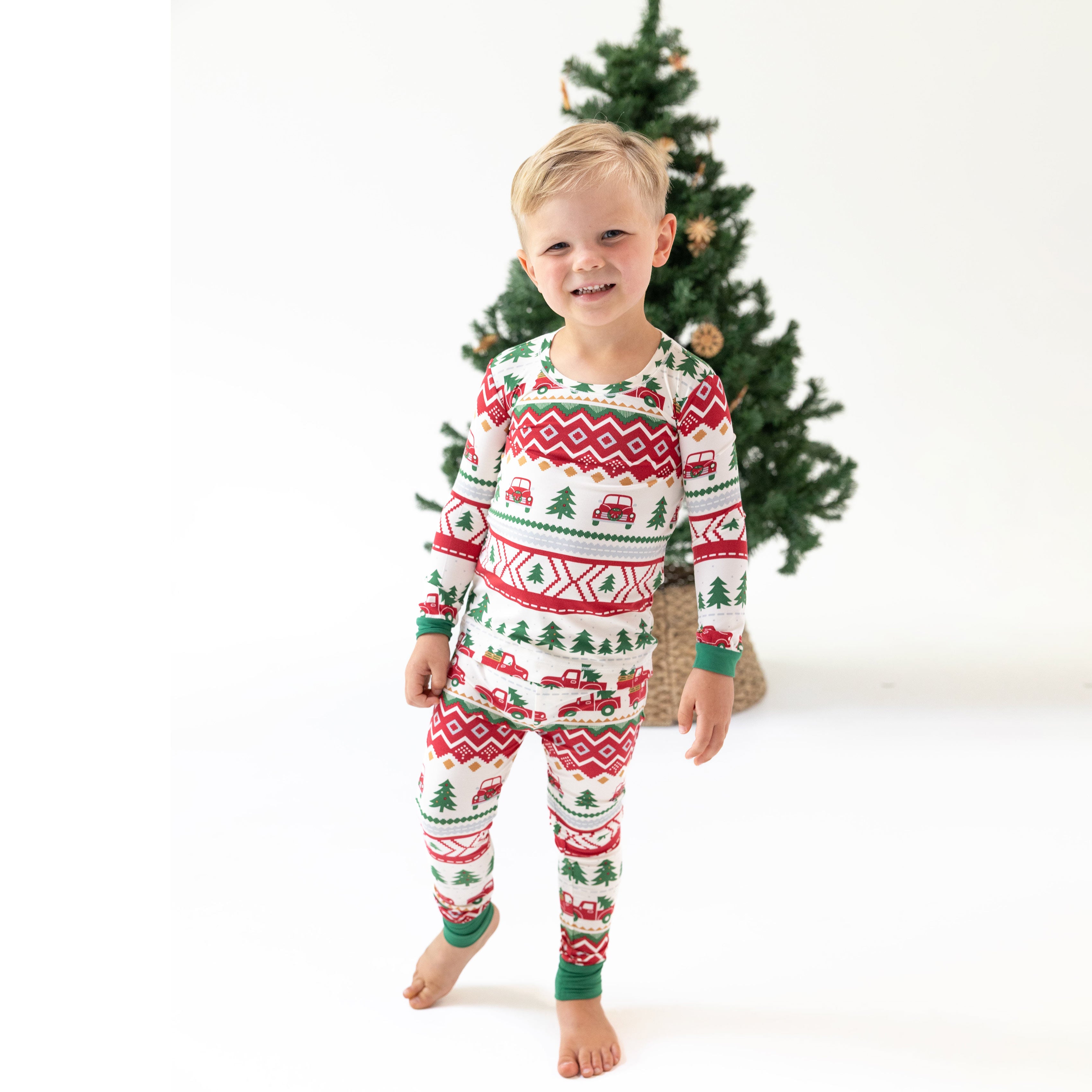 Long Sleeve Loungewear Set in our  Red Truck Fair Isle print from Angel Dear