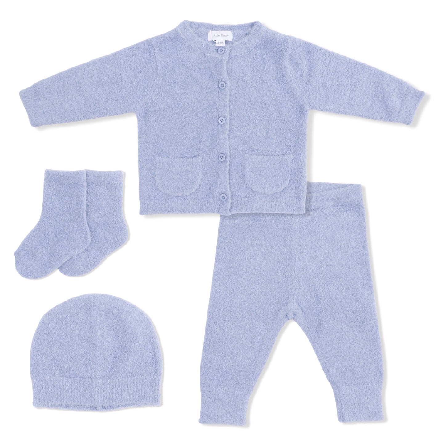 Chenille - Dusty Blue Button Down Cardigan 4 Piece Set