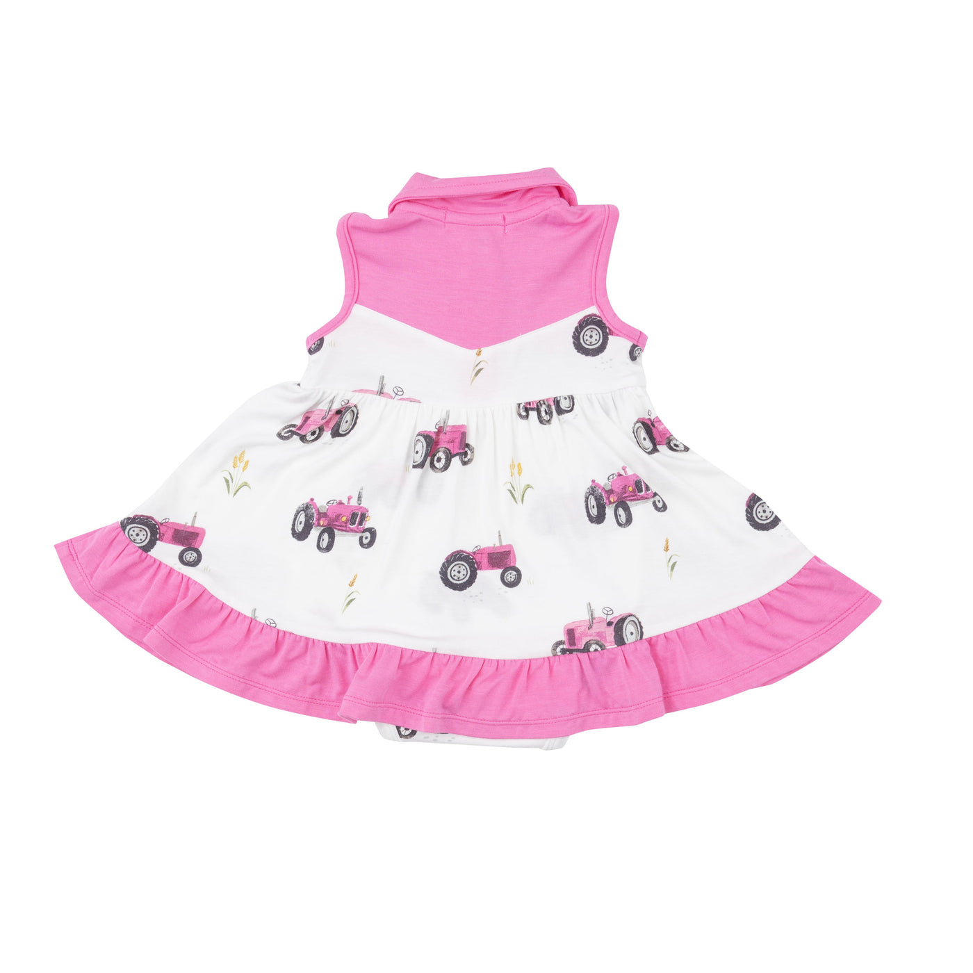 Cowgirl Bodysuit Dress - Pink Tractors-Angel Dear