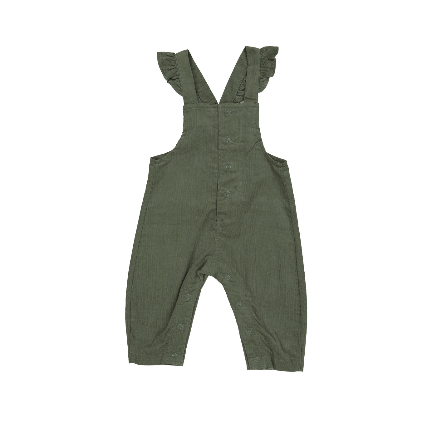 Front Snap Ruffle Corduroy Overall - Oil Green - Angel Dear