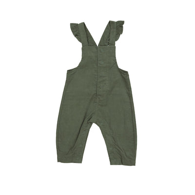 Front Snap Ruffle Corduroy Overall - Oil Green - Angel Dear