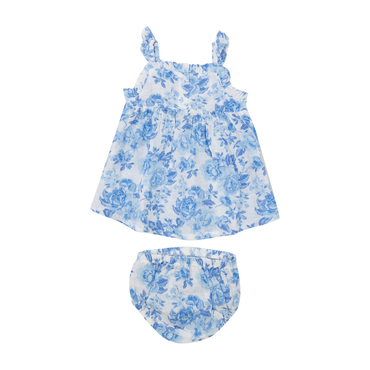 Paperbag Ruffle Sundress With Dc - Roses In Blue - Angel Dear