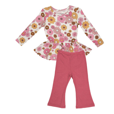 Peplum Top And Flare Pant - Retro Floral - Angel Dear