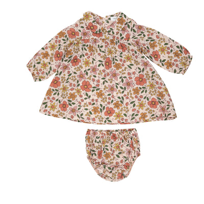 Peter Pan Collar Dress And Diaper Cover - Poppies And Starflowers - Angel Dear