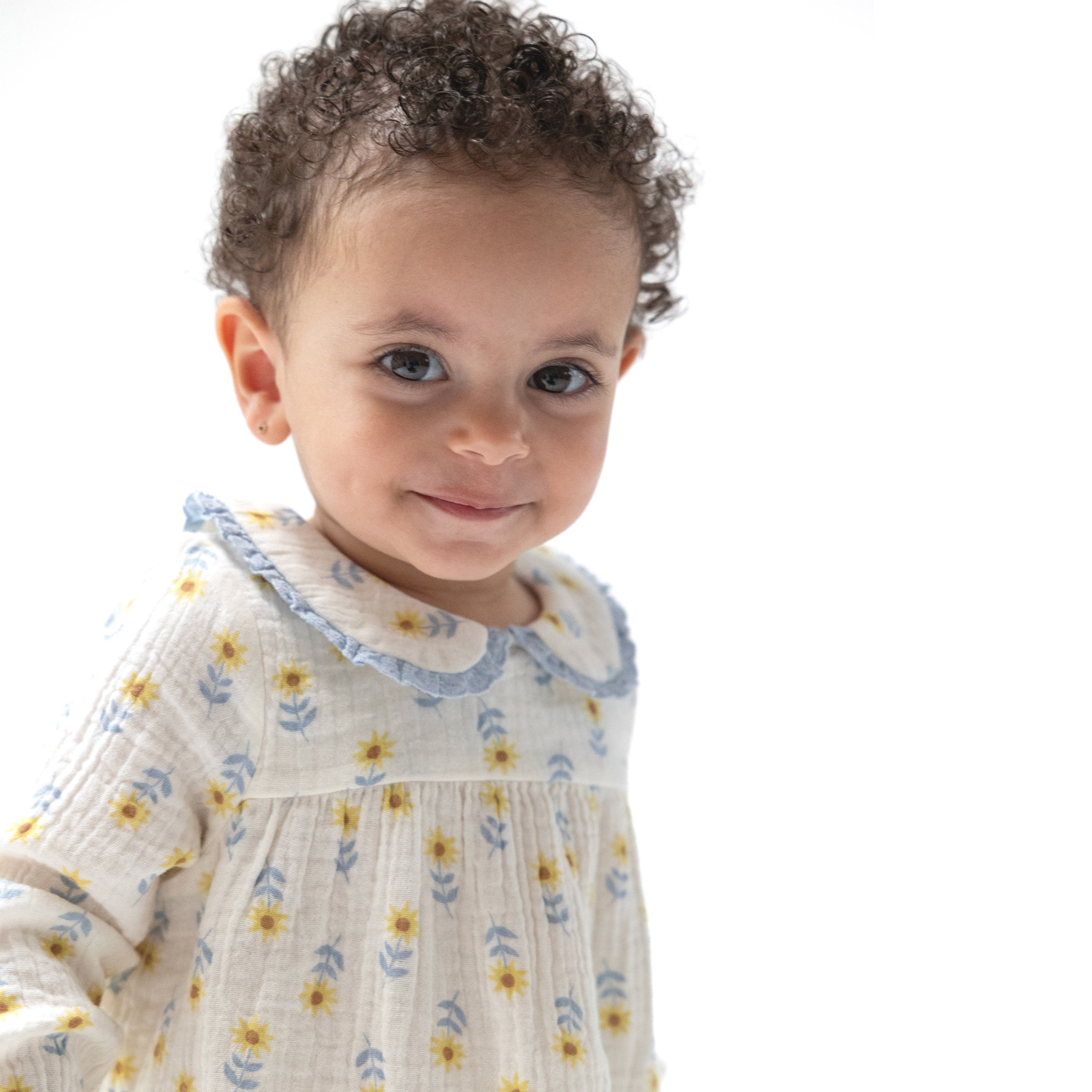 Peter Pan Collar Dress and Leggings in our  Western Sunflower print from Angel Dear