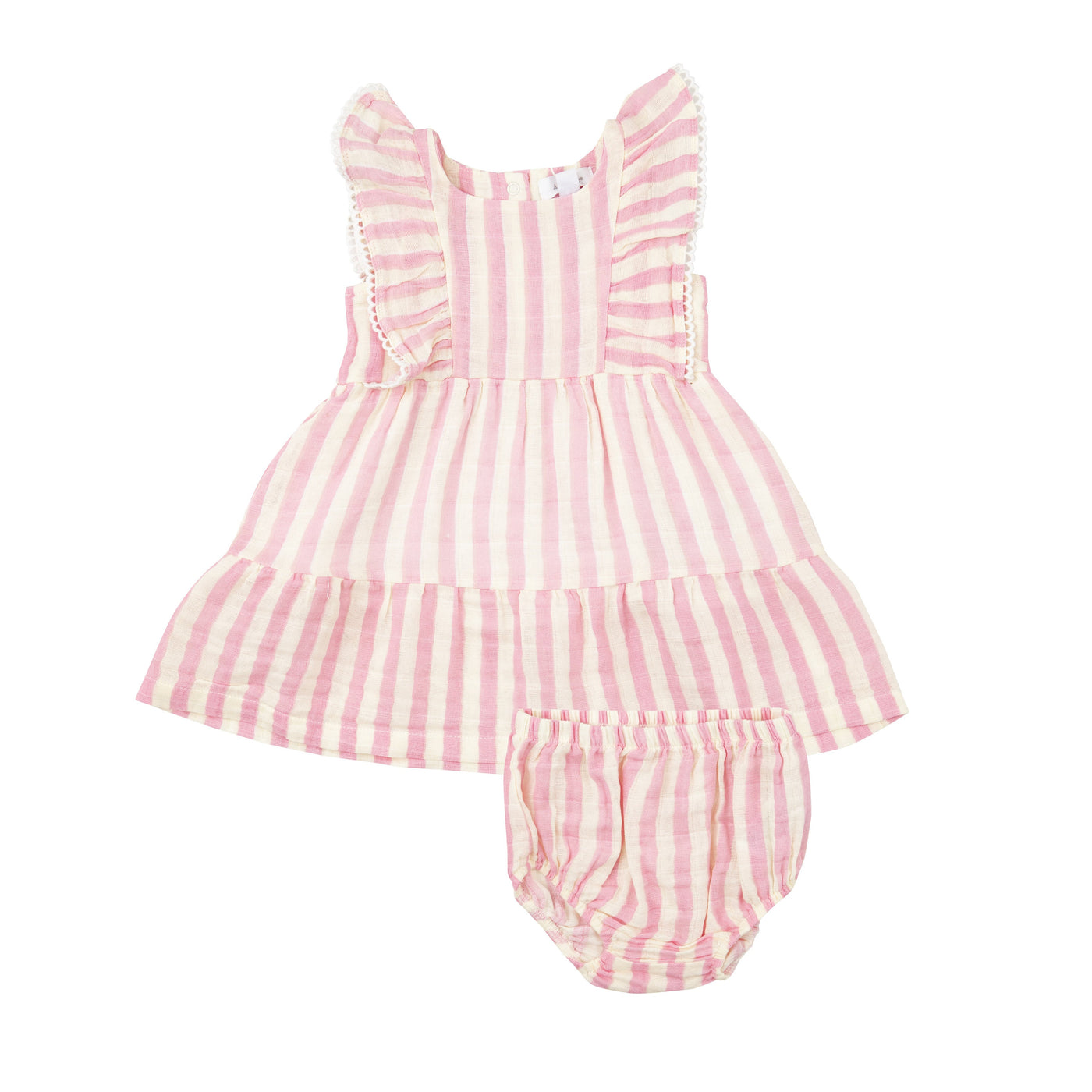 Picot Edged Dress + Diaper Cover - Pink Stripe - Angel Dear