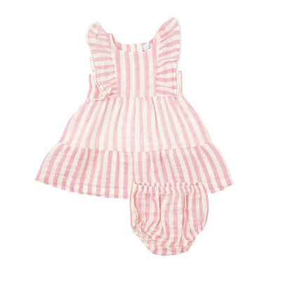 Picot Edged Dress + Diaper Cover - Pink Stripe by Angel Dear