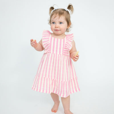 Picot Edged Dress + Diaper Cover - Pink Stripe - Angel Dear