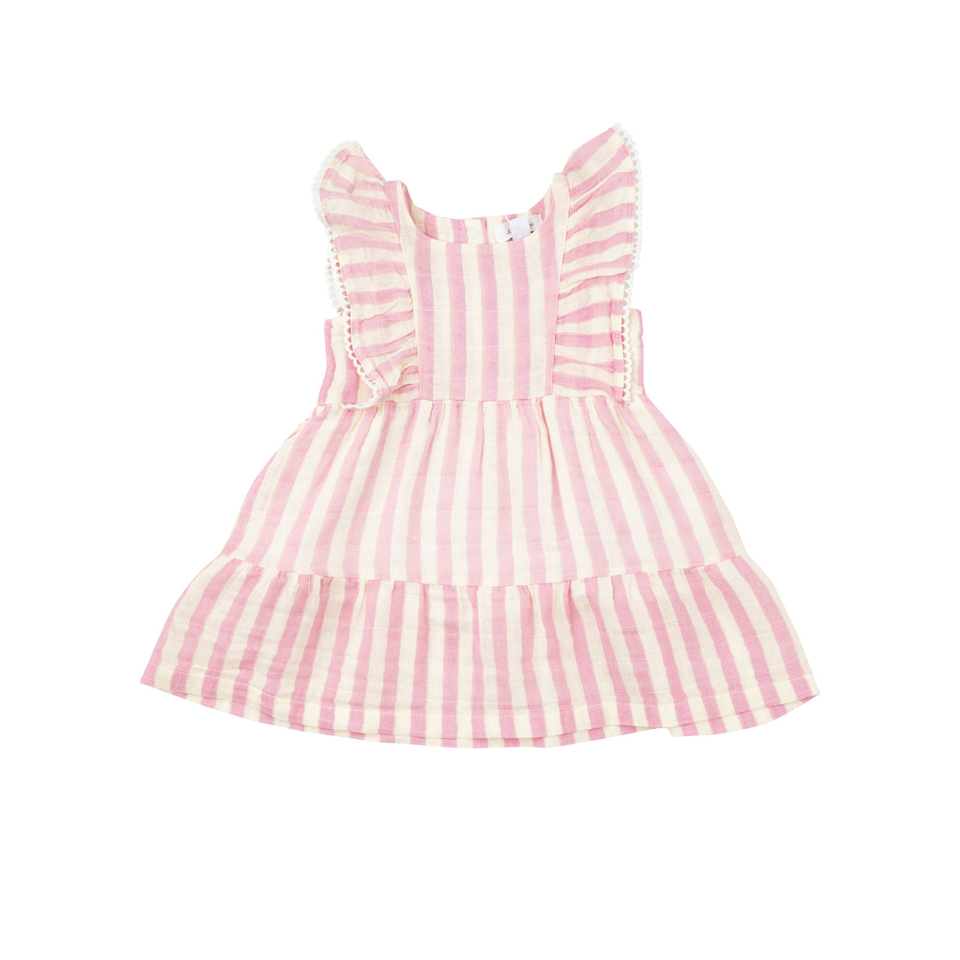 Picot Edged Dress + Diaper Cover - Pink Stripe - Angel Dear