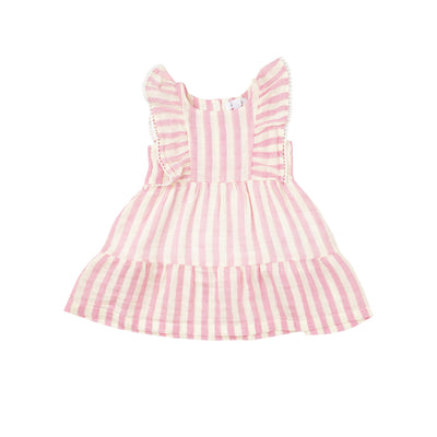 Picot Edged Dress + Diaper Cover - Pink Stripe - Angel Dear