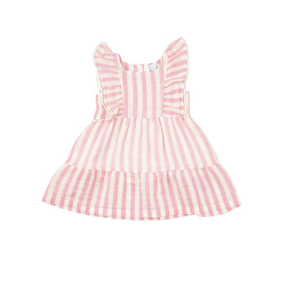 Picot Edged Dress + Diaper Cover - Pink Stripe by Angel Dear