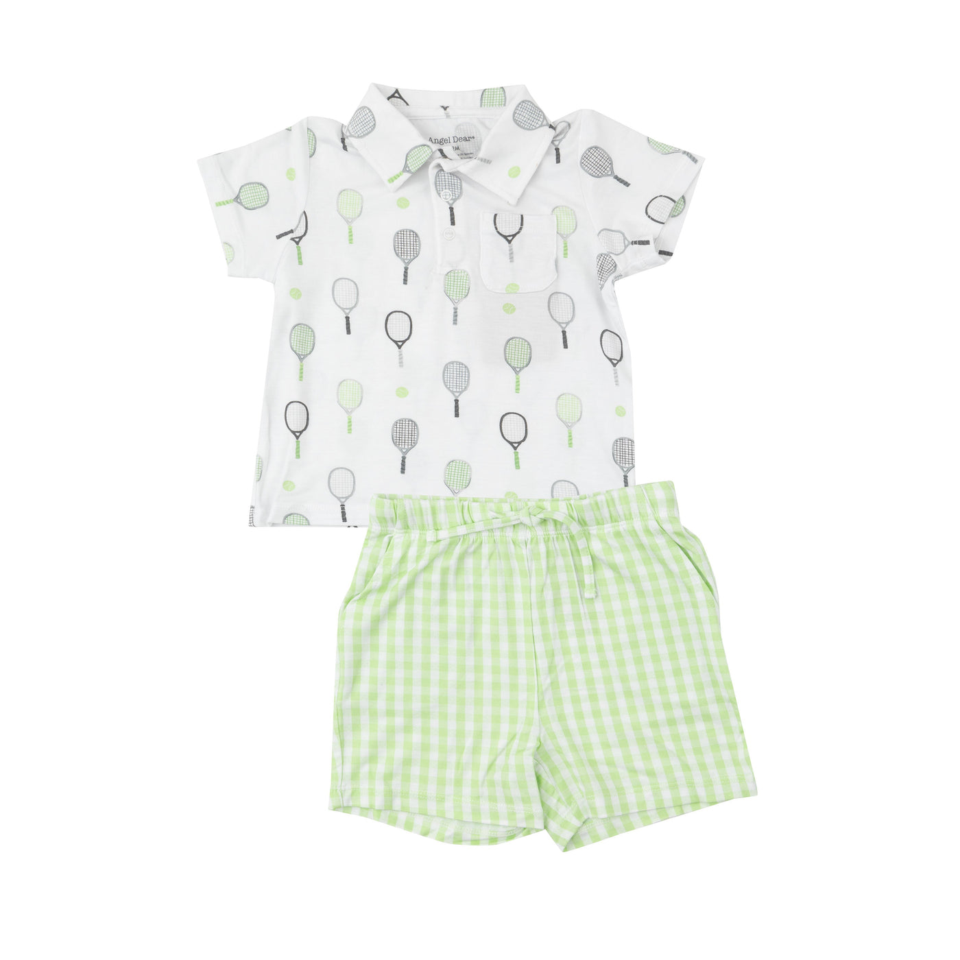 Polo Shirt & Short Set - Mini Green Gingham - Angel Dear
