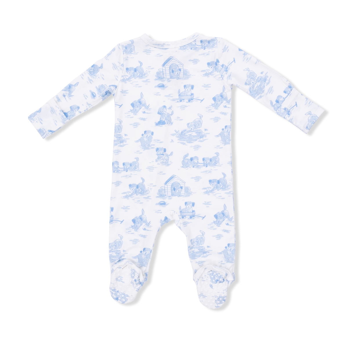 Puppy Toile Blue -  2 Way Zipper Footie, Swaddle  & Bandana Bib Set