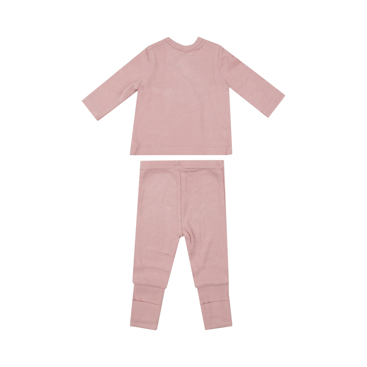 Rib Tmh Set With Roll Over Cuff Pant - Silver Pink Solid - Angel Dear
