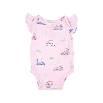 Ruffle Bodysuit - Golf Carts Pink by Angel Dear