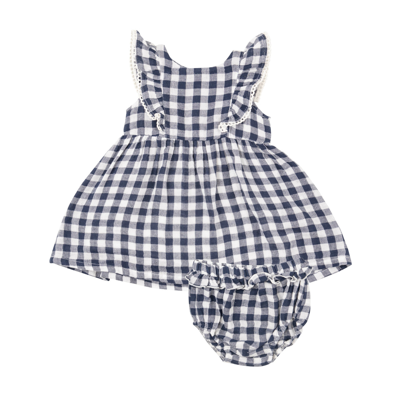 Ruffle Dress + Diaper Cover - Gingham Navy by Angel Dear