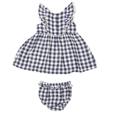 Ruffle Dress + Diaper Cover - Gingham Navy - Angel Dear