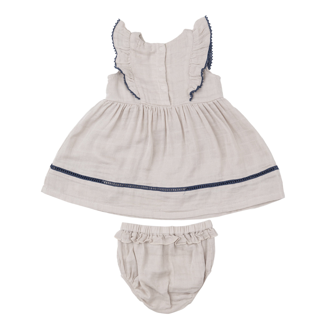 Ruffle Dress With Trim - Oatmeal Solid Muslin by Angel Dear